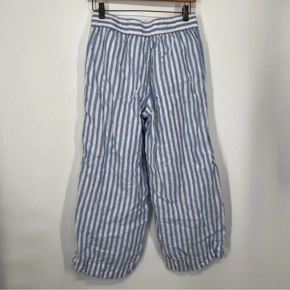 J. Crew Blue White Stripe Linen Wide Leg Cropped Pants - Picture 3 of 7